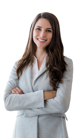 Smiling woman in a business suit promoting innovative business solutions and collaboration
